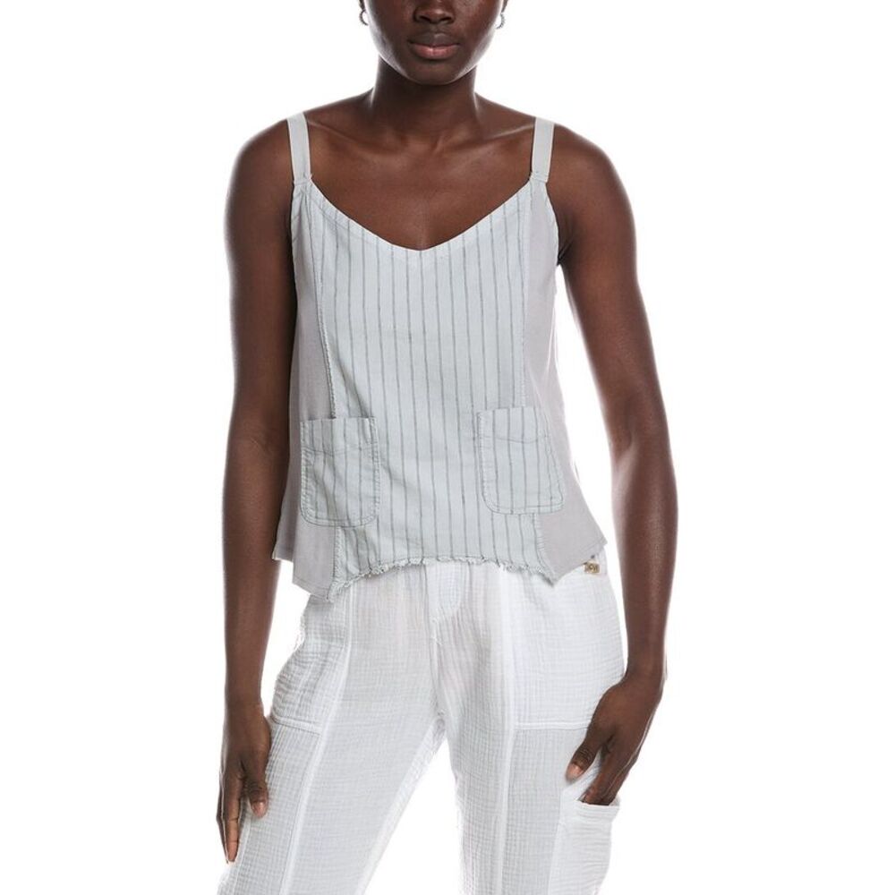 Xcvi Womens  Ludora Linen-Blend Tank Top, Gray